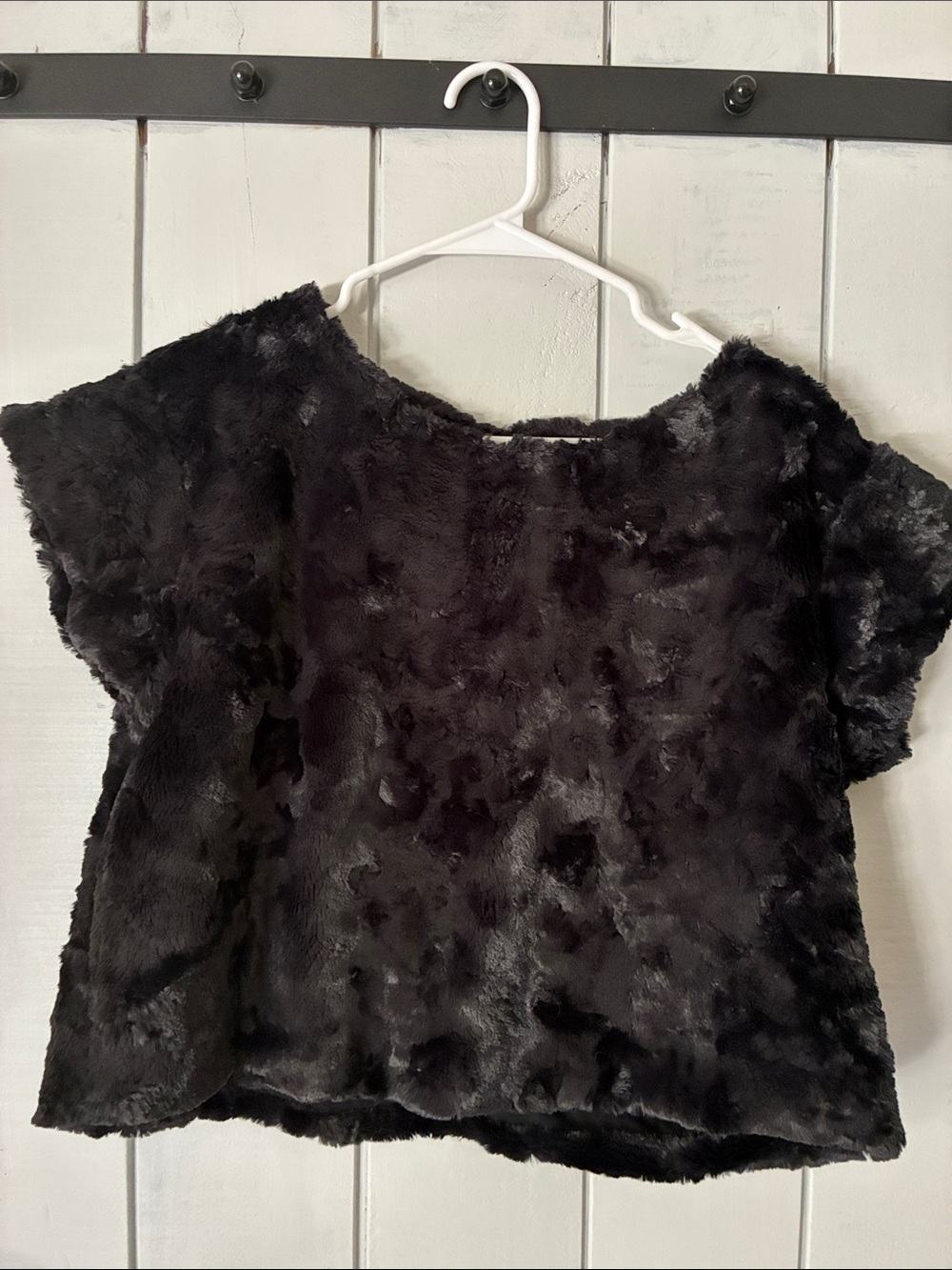 Maeve Black Plush Faux Fur Short Sleeve Top Size S Petite